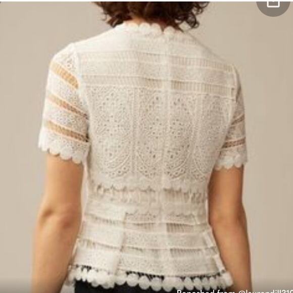 Maje Loseray Peplum Lace Top Blouse Short Sleeve  in Ecru White Size 1 US Smalll - Picture 6 of 11
